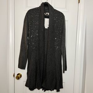 Soft Surroundings Women’s Large Long Sweater w/ flared bottom.  Black/Dark Gray.